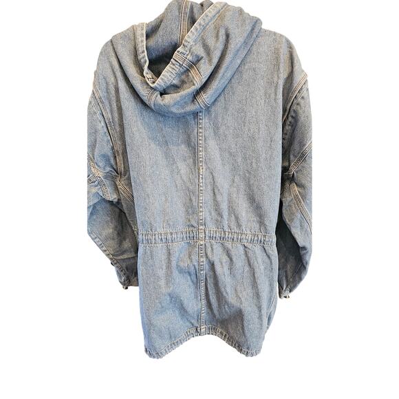 Vintage ruffle hewn sz M / L (?) Denim pocket hooded button front jacket shaket - Picture 2 of 7